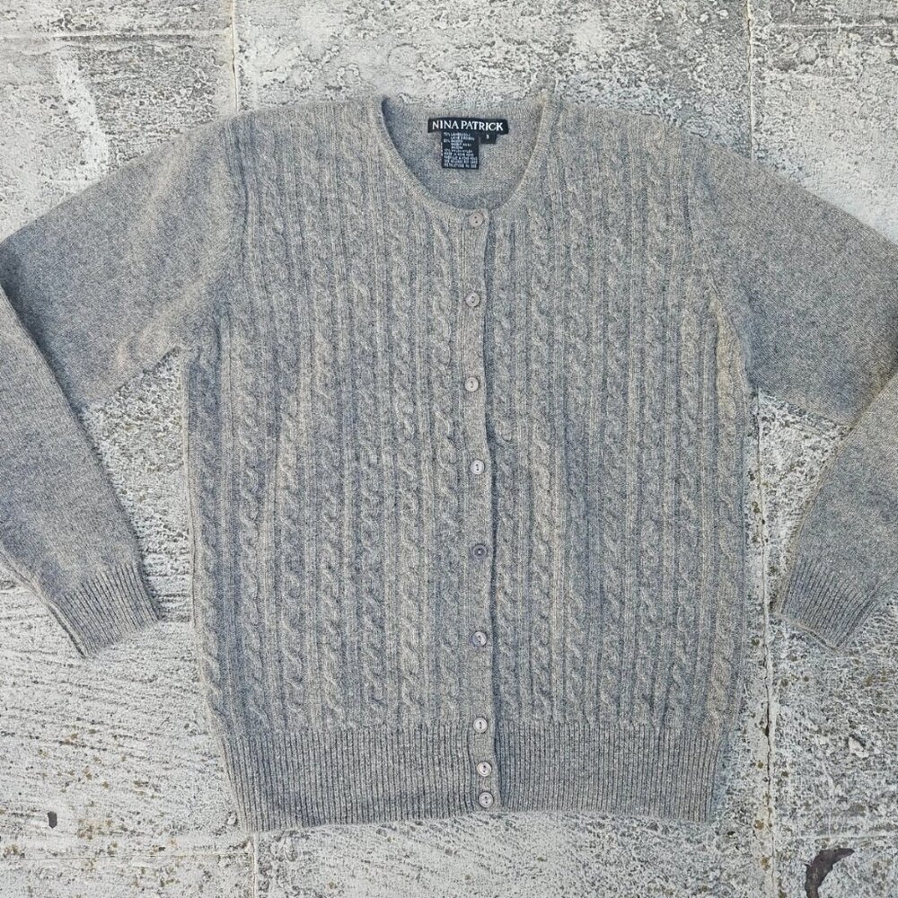 Nina Patrick Women Cardigan Sweater Button Front Gray Lamp Wool Size S - Picture 2 of 9